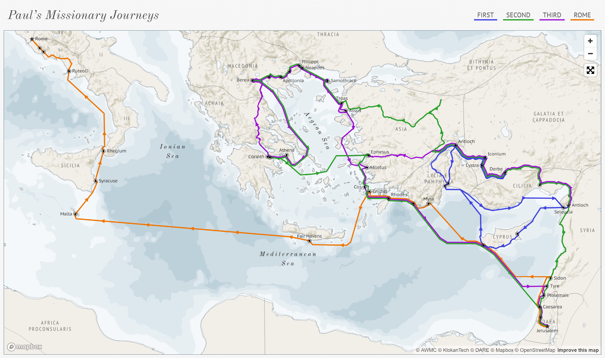 Map of Paul’s Journeys and the Roman Empire | Viz.Bible